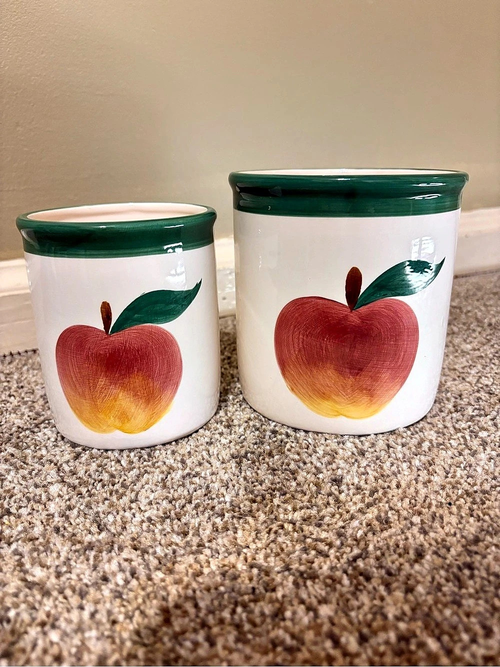 Asia Master Group Apple Ceramic Canister Set of 2 in White & Green